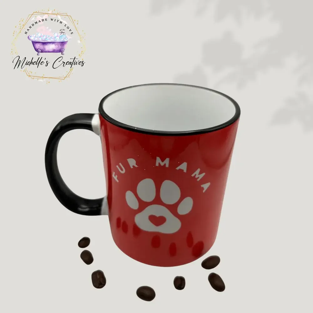 Red Fur Mama 11 ounce mug with black handle